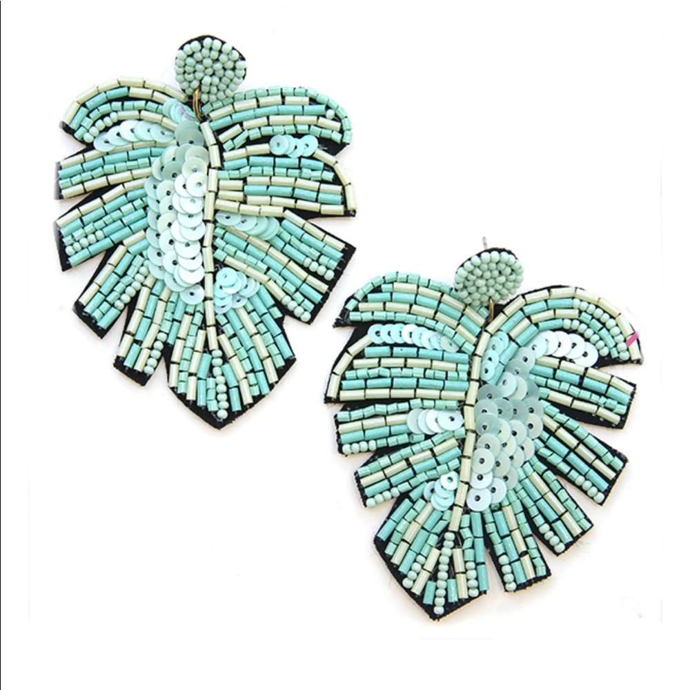 Palm Leaf Beaded Stud Earrings